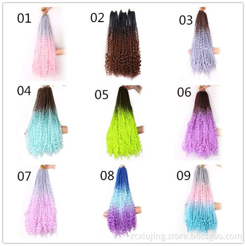 REINE Box Braids Hair Synthetic Crochet Bohemian Hair With Curl End 18 inch Boho Box Braided Hair Extension